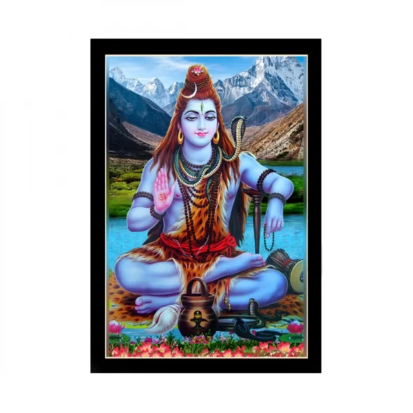 Lord Shiva Painting with Synthetic Photo Frame (Multicolor)