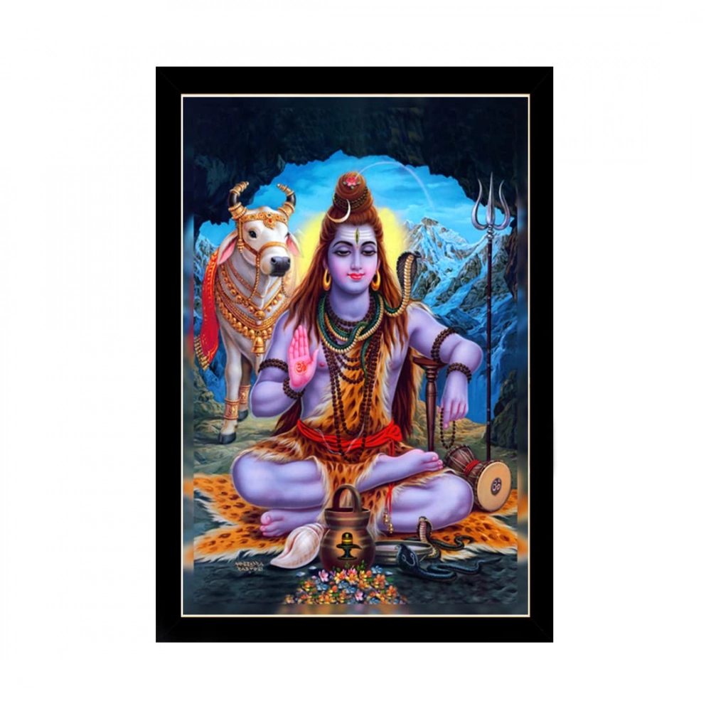 Lord Shiva Painting with Synthetic Photo Frame (Multicolor)