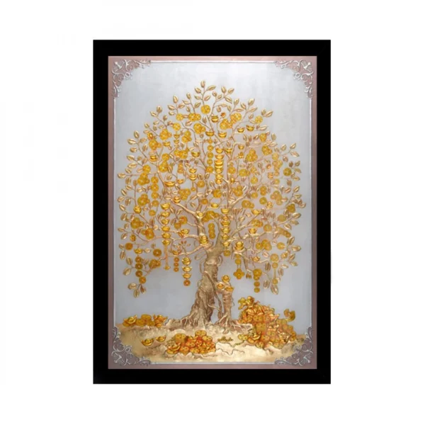 Tree Modern Art Painting with Synthetic Photo Frame (Multicolor)