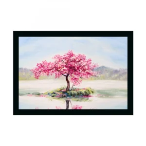 Tree Scenery Painting with Synthetic Photo Frame (Multicolor)