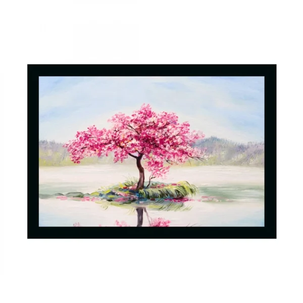 Tree Scenery Painting with Synthetic Photo Frame (Multicolor)
