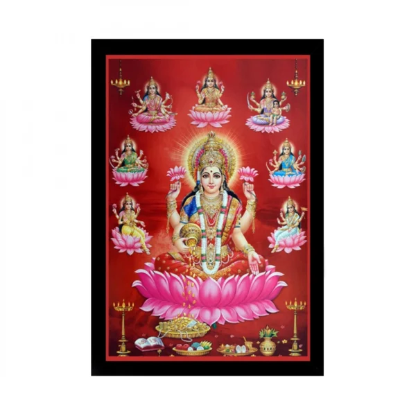 Maa Laxmi Painting with Synthetic Photo Frame (Multicolor)