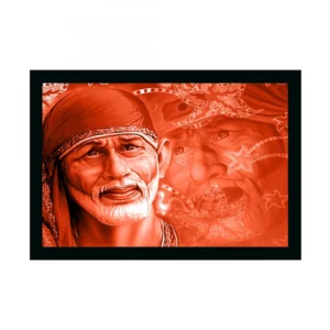 Saibaba Painting with Synthetic Photo Frame (Multicolor)
