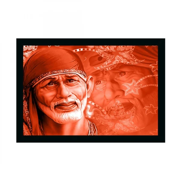 Saibaba Painting with Synthetic Photo Frame (Multicolor)