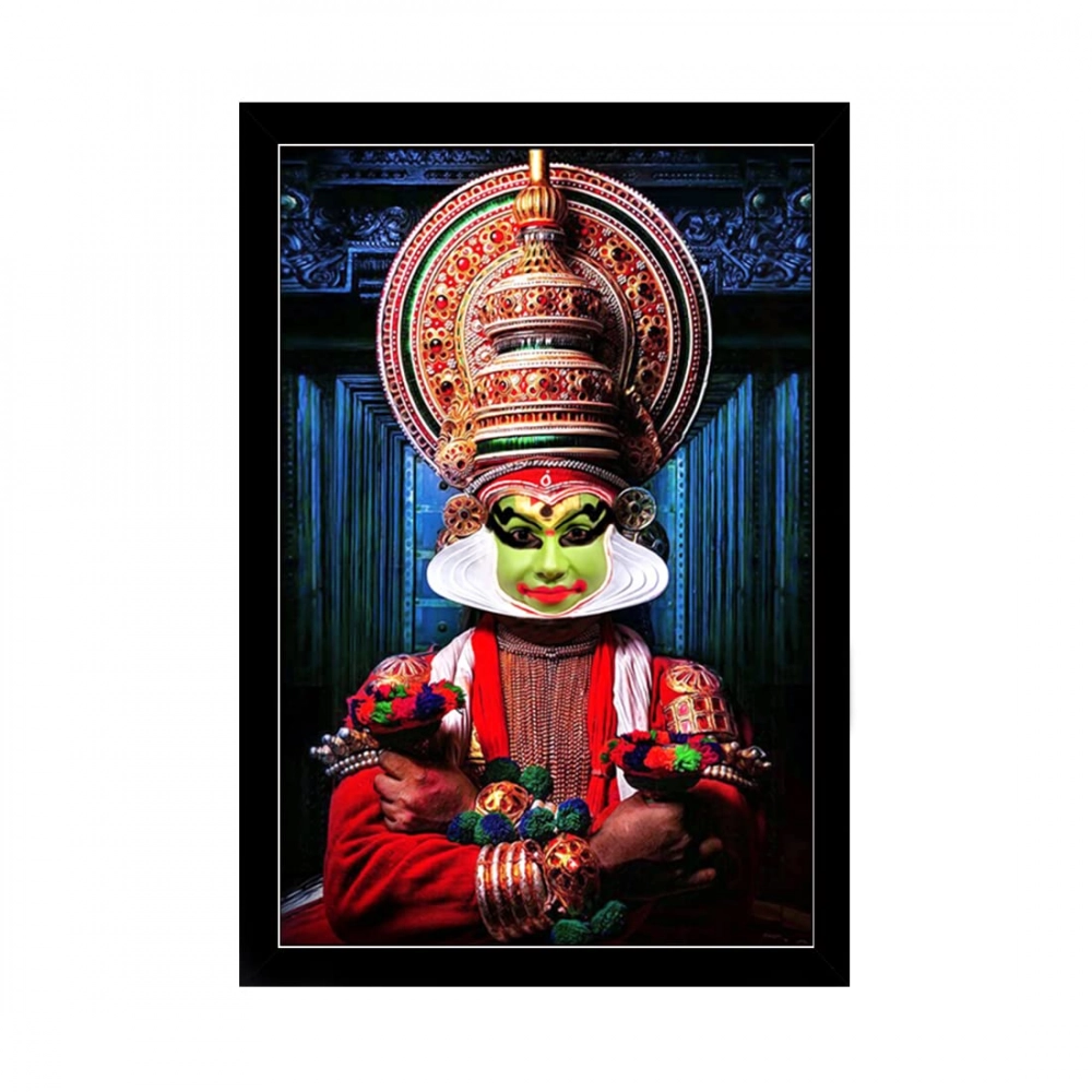 Kerala Traditional Kathakali Painting with Synthetic Photo Frame (Multicolor)