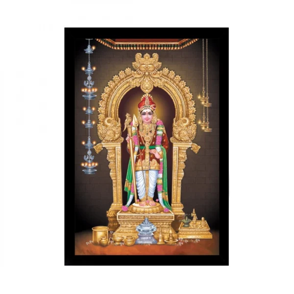 Murugan Painting with Synthetic Photo Frame (Multicolor)