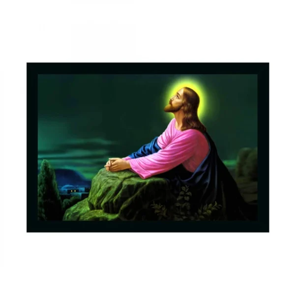 Jesus Christ Painting with Synthetic Photo Frame (Multicolor)