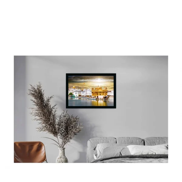 Golden Temple Painting with Synthetic Photo Frame (Multicolor) - Image 2