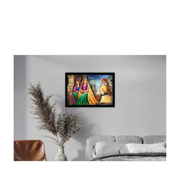 Rajasthani Village Modern Art Painting with Synthetic Photo Frame (Multicolor) - Image 2