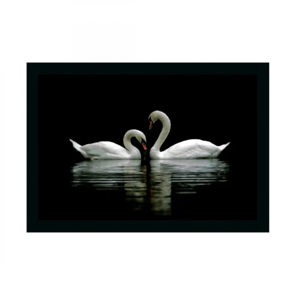 Swan Pair Painting with Synthetic Photo Frame (Multicolor)