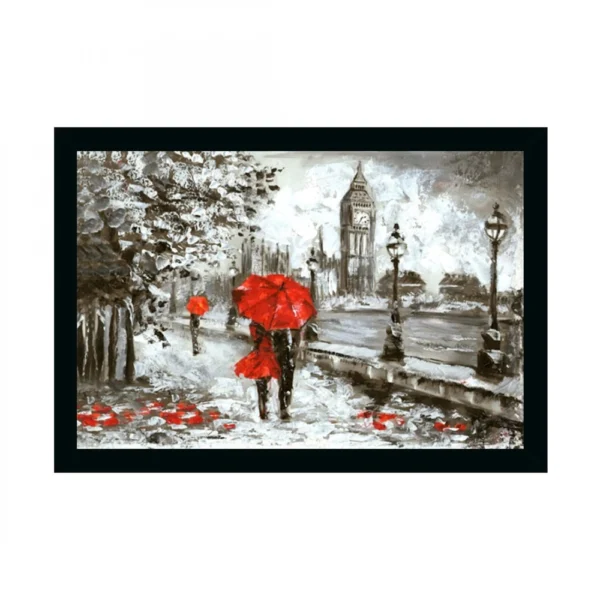 Couple Walk In Forest Painting with Synthetic Photo Frame (Multicolor)