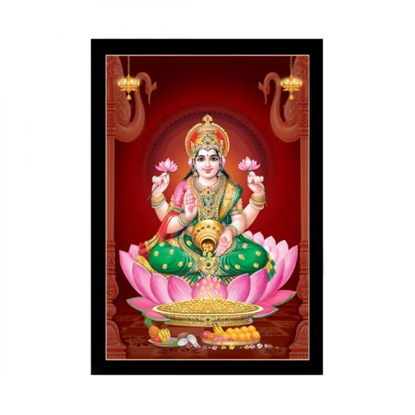 Maa Laxmi Painting with Synthetic Photo Frame (Multicolor)