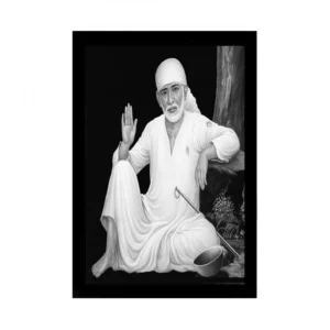 Saibaba Painting with Synthetic Photo Frame (Multicolor)
