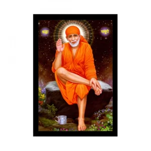 Saibaba Painting with Synthetic Photo Frame (Multicolor)