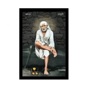 Saibaba Painting with Synthetic Photo Frame (Multicolor)