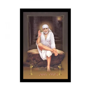 Saibaba Painting with Synthetic Photo Frame (Multicolor)
