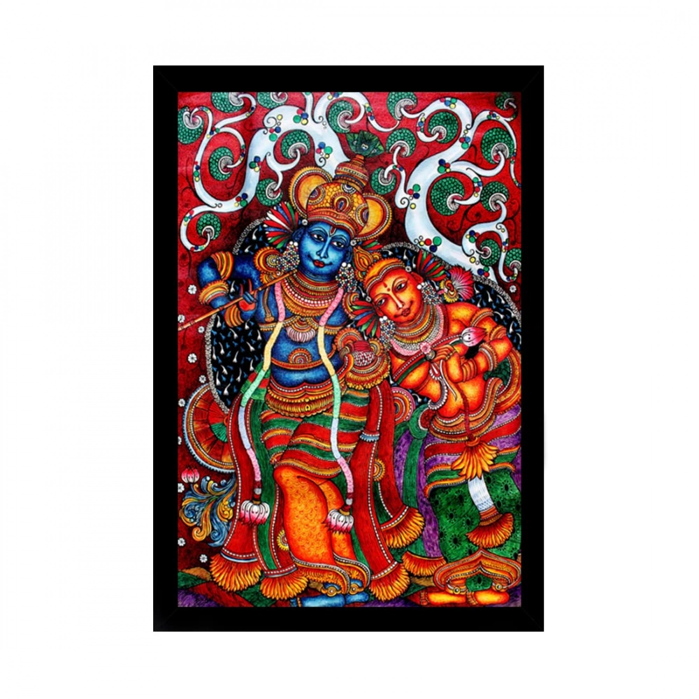 Kerala Traditional Mural Art Painting with Synthetic Photo Frame (Multicolor)