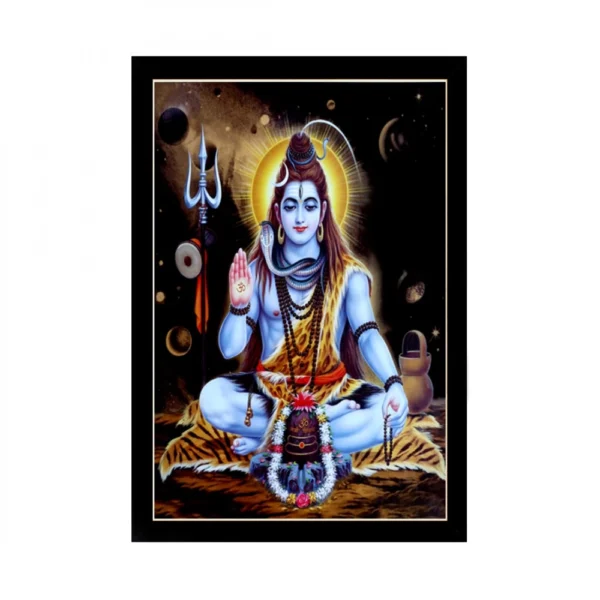 Lord Shiva Painting with Synthetic Photo Frame (Multicolor)