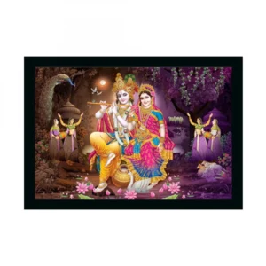 Radha Krishna Painting with Synthetic Photo Frame (Multicolor)