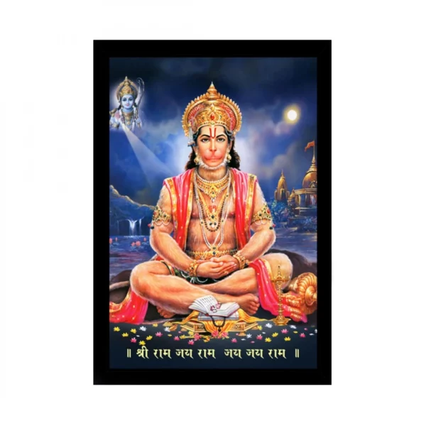 Lord Hanuman Ji Painting with Synthetic Photo Frame (Multicolor)