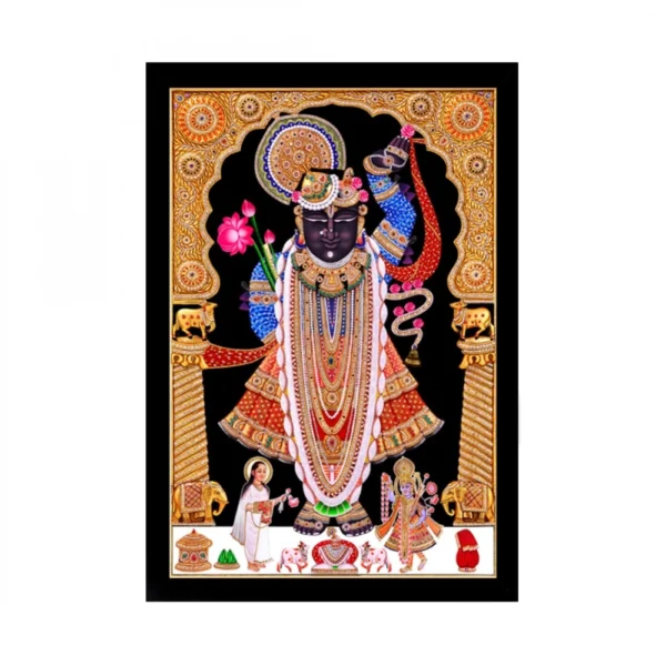Shrinathji Painting with Synthetic Photo Frame (Multicolor)