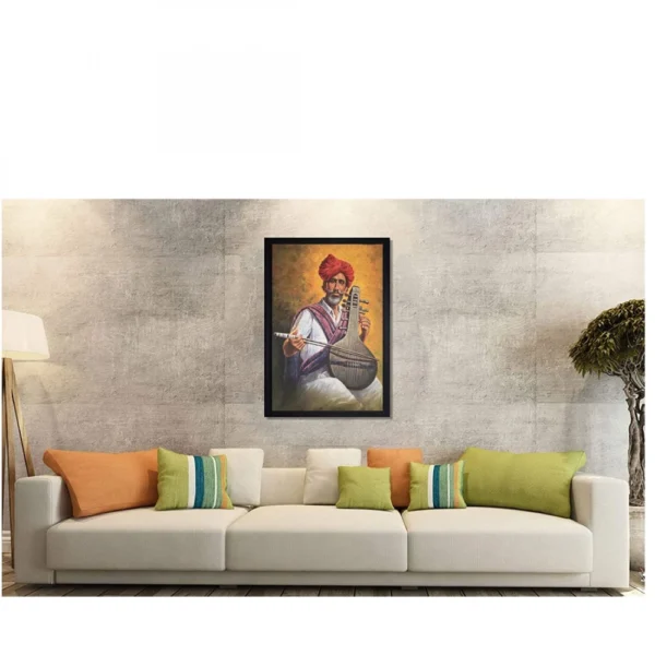 Rajasthani Village Modern Art Painting with Synthetic Photo Frame (Multicolor) - Image 2