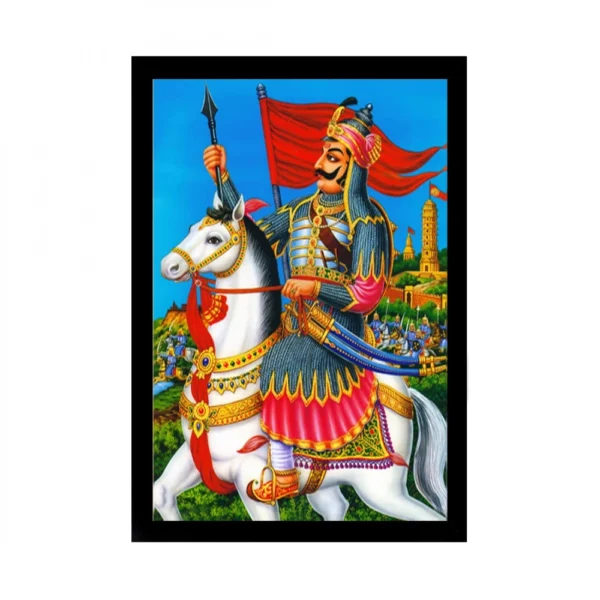 Maharana Pratap Painting with Synthetic Photo Frame (Multicolor)
