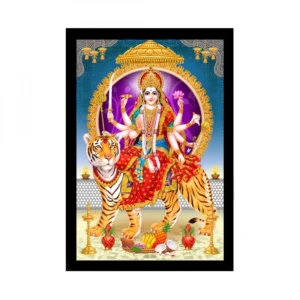 Durga Mata Painting with Synthetic Photo Frame (Multicolor)