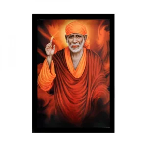 Saibaba Painting with Synthetic Photo Frame (Multicolor)
