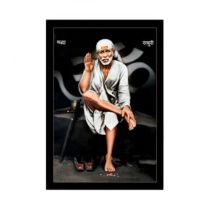 Saibaba Painting with Synthetic Photo Frame (Multicolor)