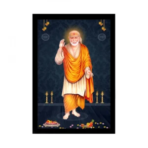 Saibaba Painting with Synthetic Photo Frame (Multicolor)