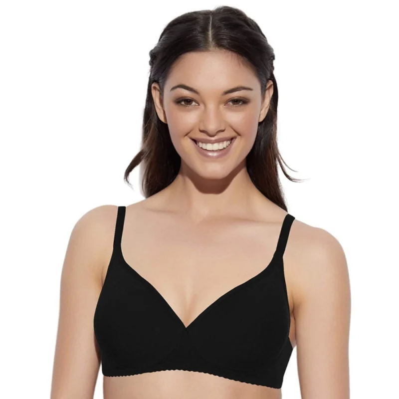 Enamor A039 Women's Cotton Non-Wired & Medium Coverage T-Shirt Bra (Black)