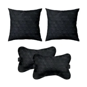 Pack Of_4 Polyester Printed Car Pillow Sets (Black, Size:?12x12 In)