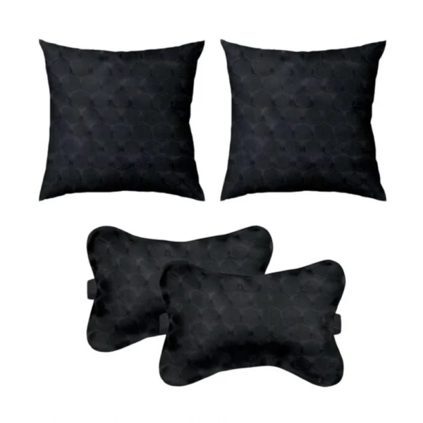 Pack Of_4 Polyester Printed Car Pillow Sets (Black, Size:?12x12 In)