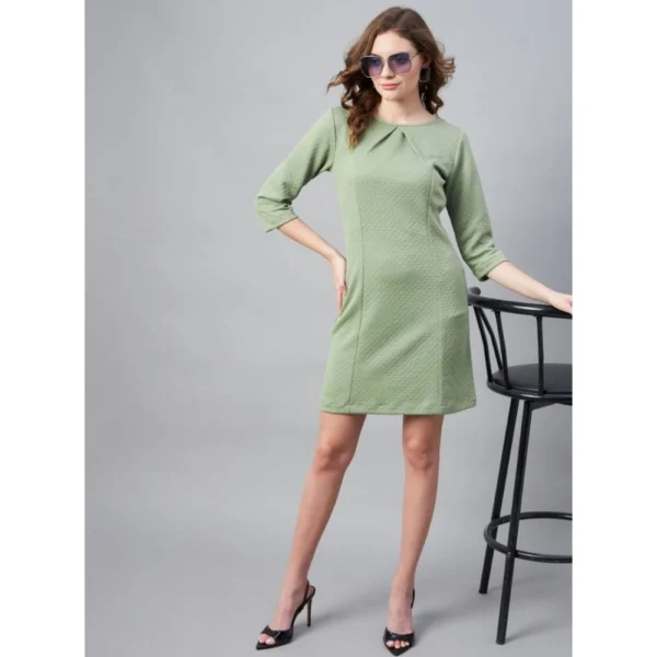 Women's Polyester Jacquard Self Design Round Neck 3/4th Sleeves Dress (Olive) - Image 4