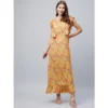 Women's Polyester Floral Round Neck Flutter Dress (Red)