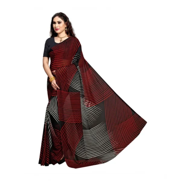 Women's Georgette Printed Saree With Unstitched Blouse 5.5Mtr (Black) - Image 3