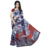 Women's Faux Georgette Printed Saree With Unstitched Blouse 5.5Mtr (Black)