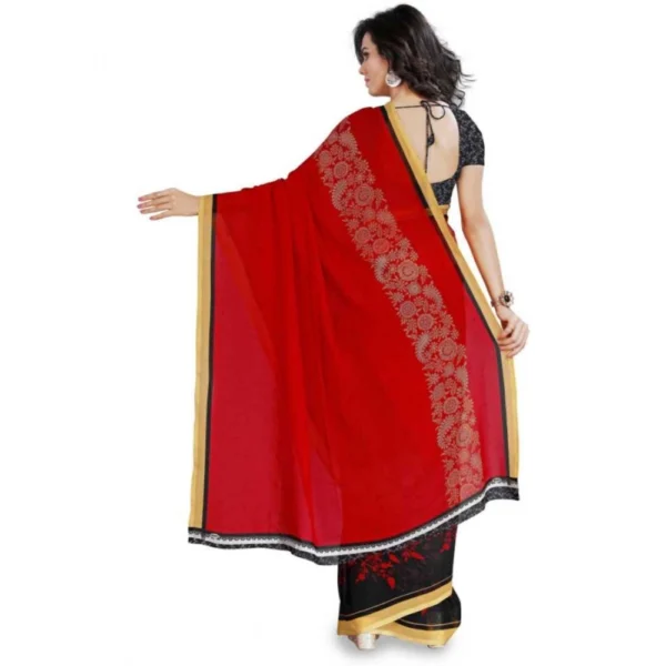 Women's Faux Georgette Printed Saree With Unstitched Blouse 5.5Mtr (Red) - Image 2