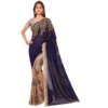 Women's Faux Georgette Printed Saree With Unstitched Blouse 5.5Mtr (Blue)