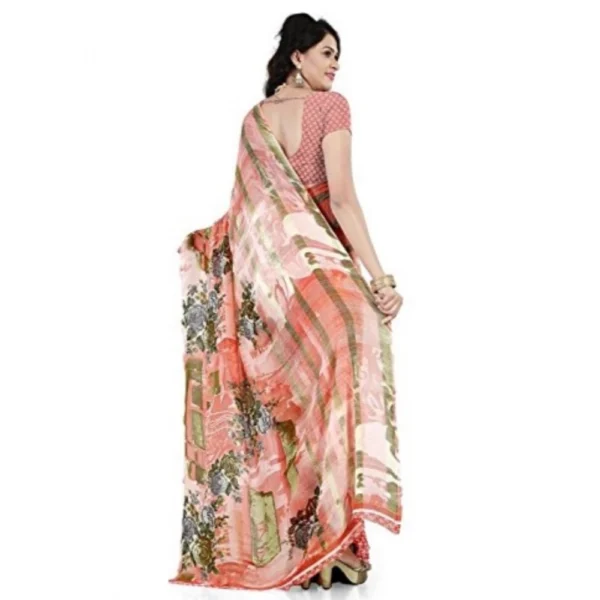 Women's Faux Georgette Printed Saree With Unstitched Blouse 5.5Mtr (Orange) - Image 2