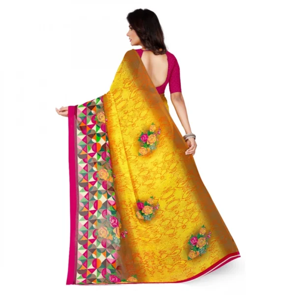 Women's Faux Georgette Printed Saree With Unstitched Blouse 5.5Mtr (Yellow) - Image 2