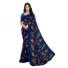 Women's Faux Georgette Printed Saree With Unstitched Blouse 5.5Mtr (Blue)