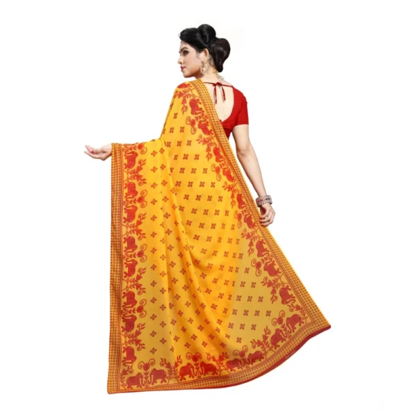Women's Georgette Printed Saree With Unstitched Blouse 5.5Mtr (Red) - Image 2