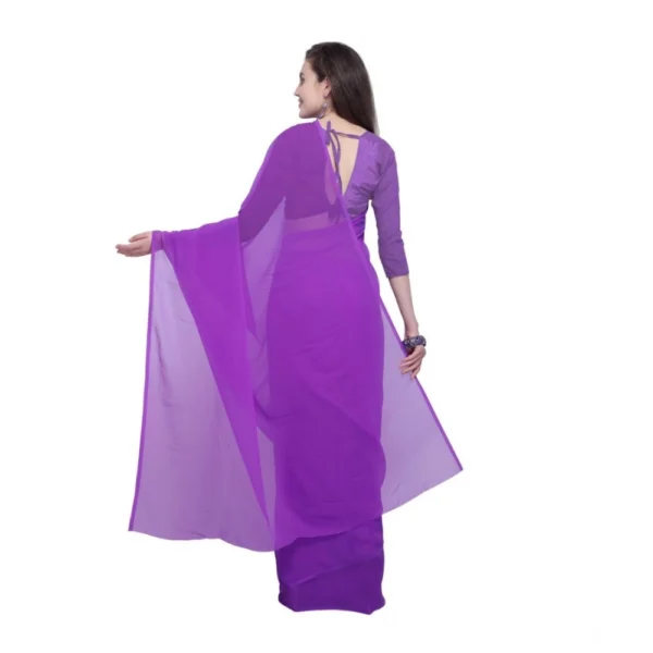 Women's Dyed Solid Saree With Unstitched Blouse 5.5Mtr (Purple) - Image 2