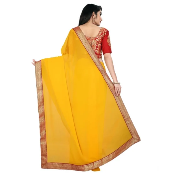 Women's Chiifon Saree Printed Saree With Unstitched Blouse 5.5Mtr (Yellow) - Image 2
