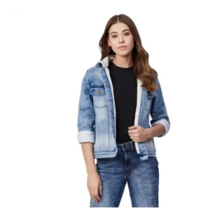 Generic Women's Denim Washed Long Sleeve Jacket (Blue)