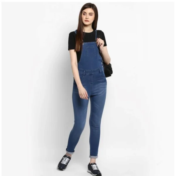 Women's Denim Solid Dungaree Pant (Blue) - Image 3