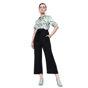 Generic Women's Polyester Printed 3/4th Sleeve Jumpsuit (Green - Black)