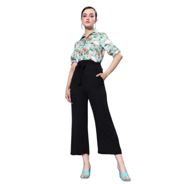 Generic Women's Polyester Printed 3/4th Sleeve Jumpsuit (Green - Black)